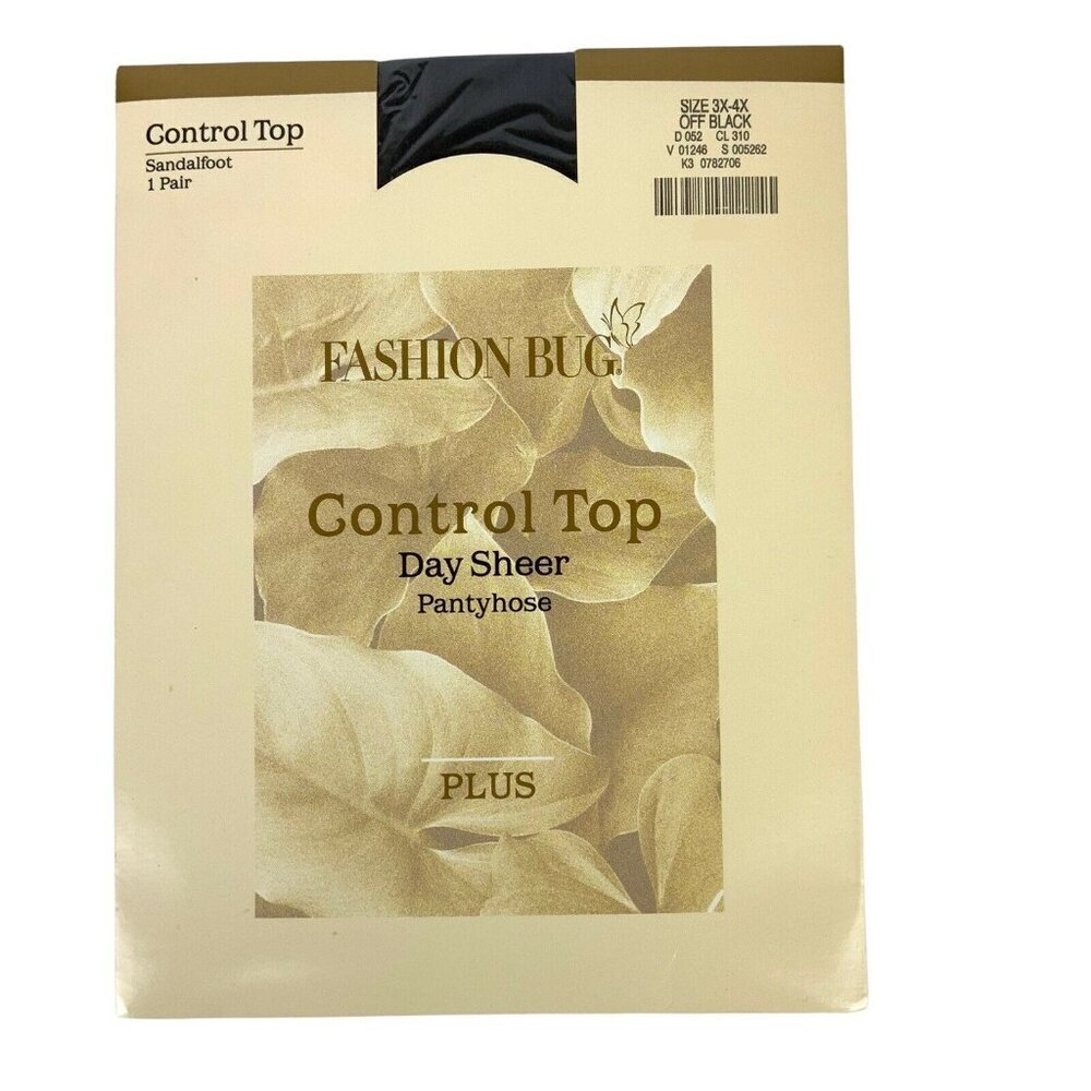 Fashion Bug Plus Size Control Top Day Sheer Pantyhose 3X-4X Off Black Sandalfoot